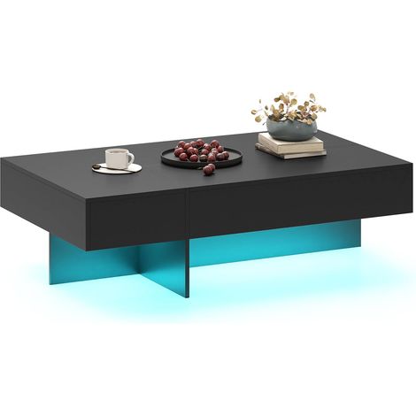 COSTWAY Tavolino Da Caffè Tavolo Basso Soggiorno Striscia Luminosa Luce Led Moderno Laccato Lucido Cassetti Scorrevoli Contenitore Camera Da Letto Marmo Cockt (1/5)