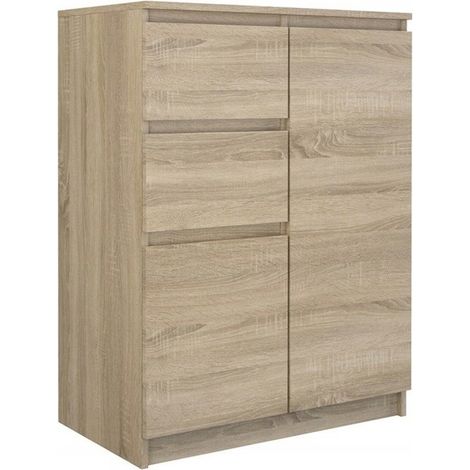 CDF Moderne Kommode 2D2S (2 Türen, 2 Schubladen) Farbe: Eiche Sonoma Aktenschrank, für kleine Gegenstände Ideal für Wohnzimmer, Schlafzimmer, Kinderzimmer, Jugendzimmer und Büro Einlegeböden (1/3)