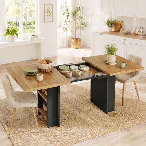 Mesa extensible 120-160 x 80 x 75 cm con almacenaje, MDF, madera natural DESVIAE (1/5)