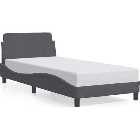 Lit Adulte Lit Simple Cadre de lit - gris foncé 90x190 cm velours fr27600 (1/5)