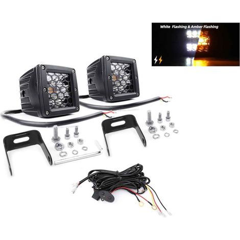 2er-Set LED-/Halogen-Warnleuchten Weiß + Orange Licht 12V - 24V Dual-Kombileuchte (Doppellicht) F