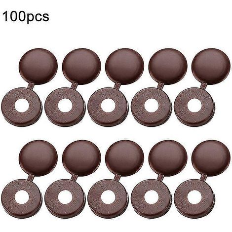 Lot de 100 cache-vis à charnière pliables en plastique, capuchons pour vis autotaraudeuses - Yujia, marron foncé, style A (1/5)