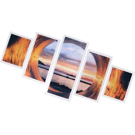 Lot de 5 tableaux sur toile sans cadre, motif port marin, pour la décoration murale du salon. (1/5)
