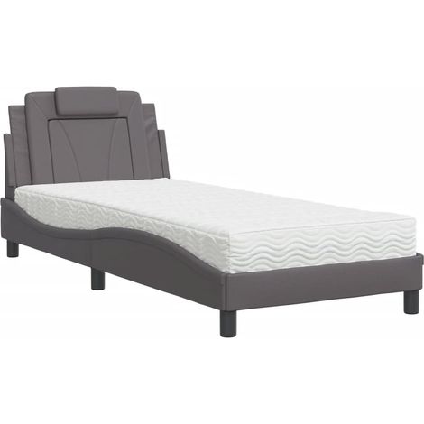 vidaXL Letto Viana con Materasso Grgio 90x200 cm in Similpelle (1/5)