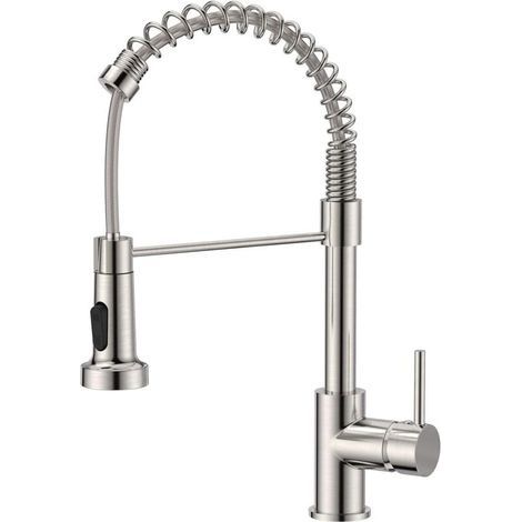 Mitigeur Cuisine Avec Douchette Pivotante 360° Évier Arc Élevé Pulvérisateur Escamotable 2 Modes Acier Inoxydable (1/4)