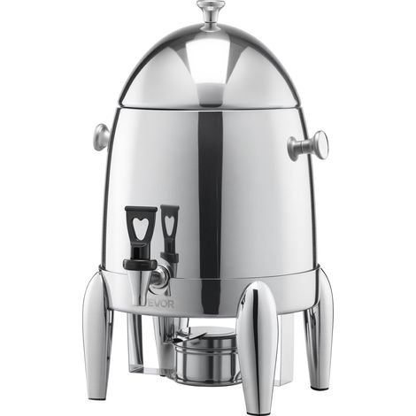 Distributeur de Boissons 12 L, Fontaine à Eau Chaude et Froide en Acier Inoxydable, avec Brûleur à Alcool, Robinet et Tube à Glaçons, Distribution de Thé, Restaurants Hôtels Cafés Fêtes (1/5)