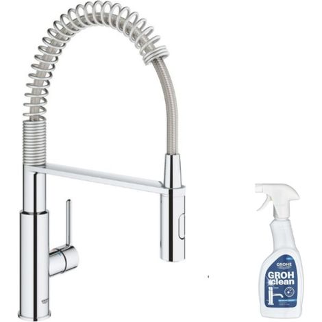 Grifo de cocina con grifo GROHE Get caño alto cromado + limpiador GrohClean (1/5)