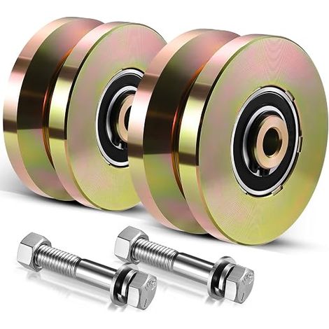 Lot de 2 roulettes de porte coulissante robuste de 10,2 cm de diamètre, 4,45 cm de large, double roulement, capacité de charge de 1360 kg par roue, avec vis et rondelles M12 x 85 mm (1/5)