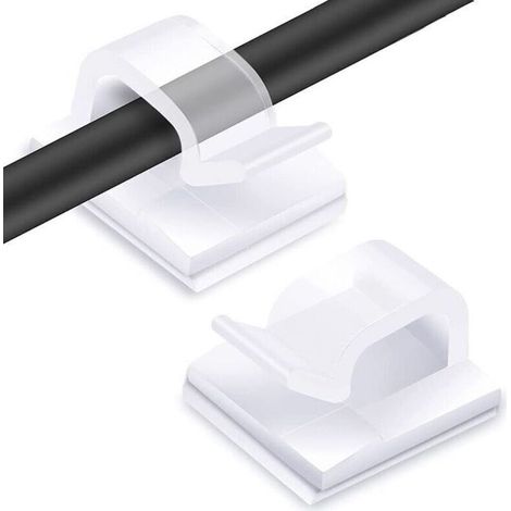 60 Pièces Clips Câbles, RYCHUI Attache Cable Adhesif Rangement de Accroche Cable Fixation Auto Collant, Cavalier Cable Electrique pour Gestion des câbles, Transparent (1/4)