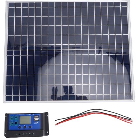Kit Panneau Solaire 22W Polycristallin avec Contrôleur 100A pour Camping-Car Bateau Chargeur Portable USB