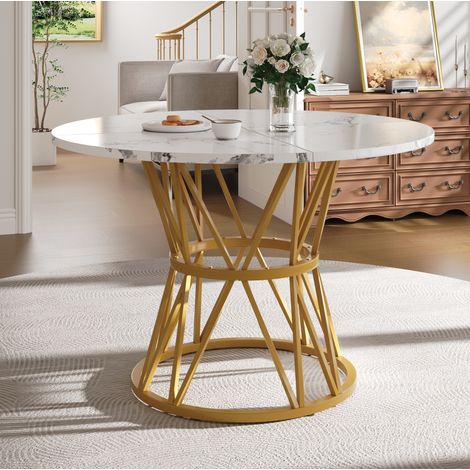 Mesa de comedor redonda 100 x 100 x 76 cm de MDF efecto mármol dorado HAVRYA (1/5)