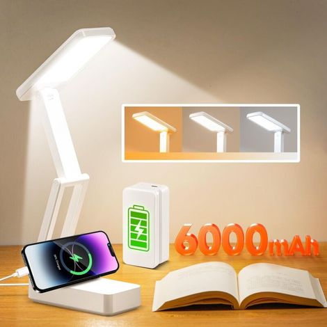 6000mAh Wireless Desk Lamp, Foldable and Portable Rechargeable LED Lamp with 3 Temperatures & 10 Brightness Levels, 45-Minute Timer for Bedside and Reading, Bedside Lamp, Reading Lamp, White (1/5)