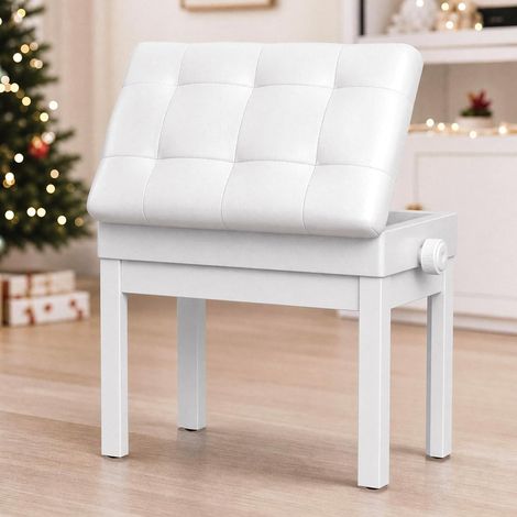 Tabouret Piano Réglable en Hauteur,Siege Piano avec Espace de Rangement,Banc Piano avec Coussin en Cuir PU,Max 150KG, Blanc (1/5)