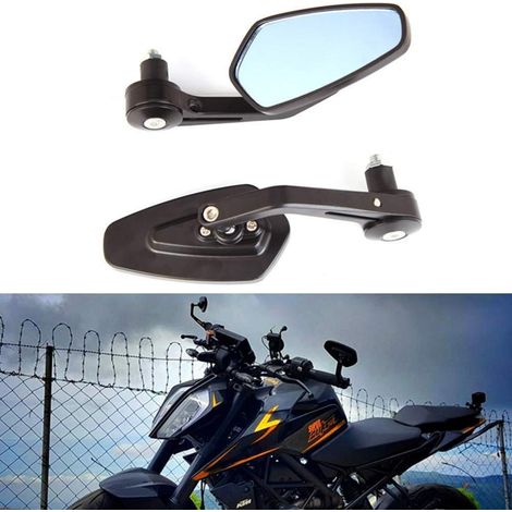 Lenkerendenspiegel Motorrad 22mm Schwarz mit Blendschutz und 360° Verstellung (1/5)