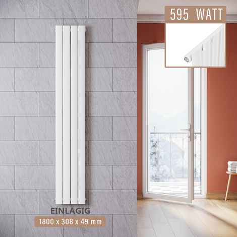 SONNI Paneelheizkörper Vertikal 1800 x 308 mm Einlagig Weiß Mittelanschluss Badheizkörper Heizkoerper Vertikal Design Flach Heizkörper (1/5)