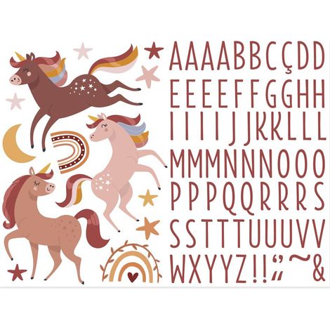 Autocollant Mural pour enfants avec prénom licornes (1/2)