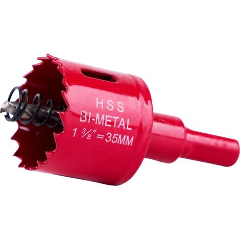 Scie cloche bi-métal, 40 mm, 1 foret, 1 ressort mécanique, 1 clé hexagonale, scie cloche pour aluminium, bois, plaque PVC et plaque en plastique, filetage 1/4 (35 mm) (1/5)
