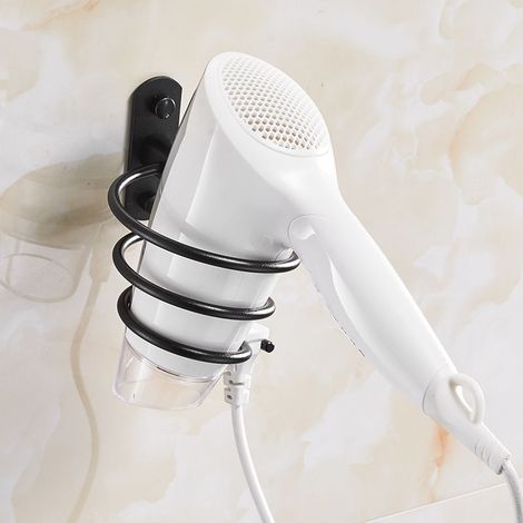Porte Sèche Cheveux Support de Sèche Cheveux Mural en Aluminium Support de Câble pour Cuisine Salle de Bain Accessoires de Salle de Bain(Noir) (1/5)