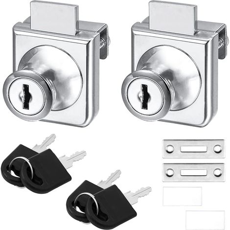 Cerradura de aleación de zinc para puertas de vidrio, juego de 2, cerradura para vitrina, pestillos de seguridad para puertas de vidrio de 5-8 mm, llave individual, no requiere perforación para su ins