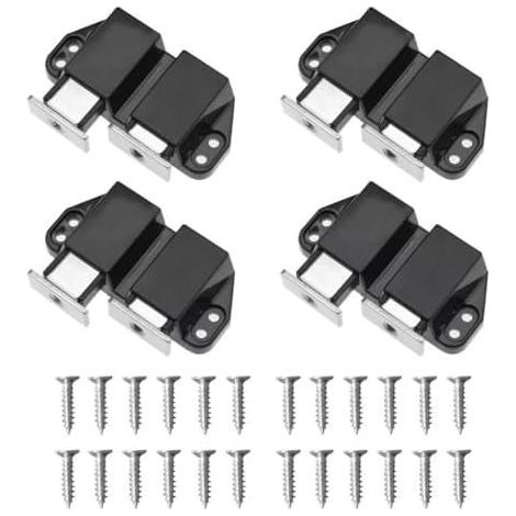 Set of 4 push-to-open latches for cabinet, drawer, cupboard and wardrobe doors – Touch-release ABS latch, simple installation, space-saving design - (1/4)