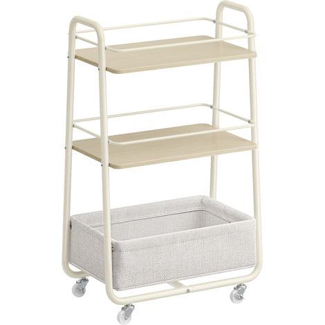 VASAGLE LILEA Collection - Chariot de Rangement avec Panier en Tissu, Chariot à roulettes à 3 Niveaux, avec Étagères, pour Salon, Chambre, Cuisine, Beige Naturel et Blanc Crème (1/5)