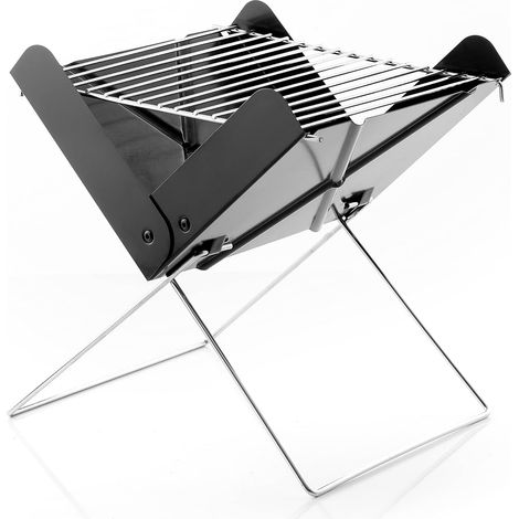Mini Barbecue Charbon Portable Pliable, Grill Camping Léger et Maniable, Table de Repas Extérieur, Noir, Acier Inoxydable