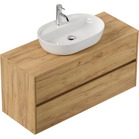 Badmöbel Taifun 120cm mit Design Aufsatzwaschbecken eiche gold
