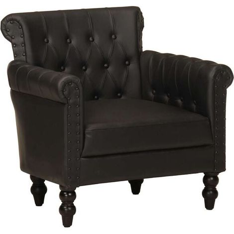 Fauteuil noir, en véritable peau de chèvre. (1/5)