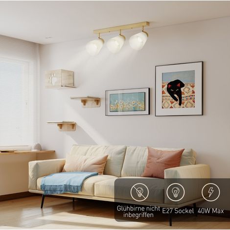 Plafoniera LED 55×13×20 cm in legno e vetro naturale orientabile per soggiorno – MEUBLIV (1/5)