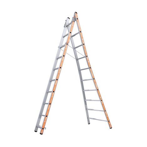 Tubesca Comabi – Échelle articulée transformable 2 plans – 2 x 12 marches – Longueur dépliée 6,05 m – Hauteur d'accès 6,95 m – Aluminium léger et maniable