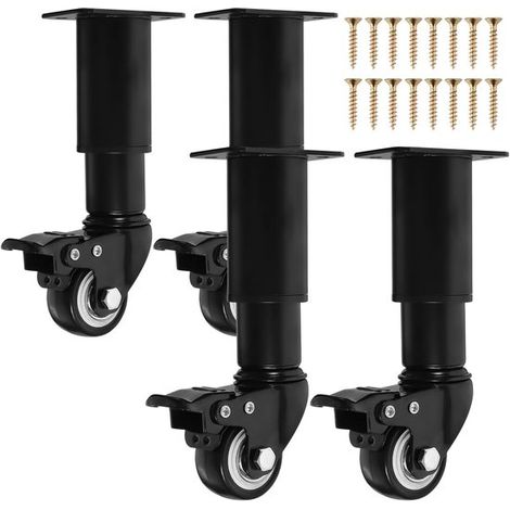 4-teiliges Set verstellbarer Möbelbeine mit Schwenkrollen,höhenverstellbar von 14,5-16 cm,Schuhschränke und Couchtische (Schwarz) (1/2)
