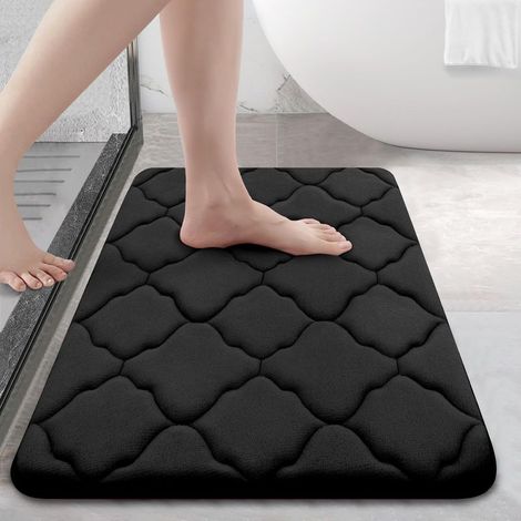 Tapis de bain en mousse à mémoire de forme 24x16, tapis de bain ultra doux et absorbant, antidérapant et confortable, noir. (1/4)
