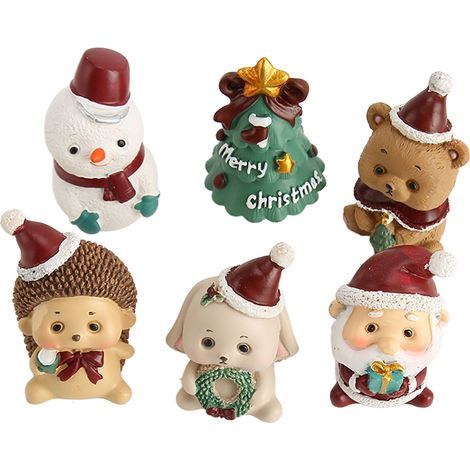6 Figurines Miniatures de Noël en Résine Écologique, Style Animaux Mignons pour Décorations Festives (1/5)