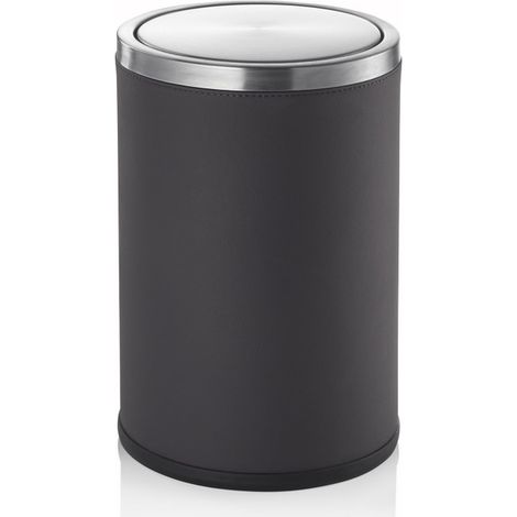 Poubelle Ø 20 cm 9 ltr marron foncé inox similicuir - Was Germany (1/2)