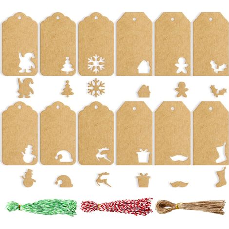 Etiquettes Cadeaux Noel - Papier Kraft - Trou Prépercé - Corde Incluse - 140 Pièces (1/5)