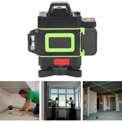 Niveau lumineux vert 4D à 16 lignes, traçage automatique de lignes de haute précision, instrument de pose de carrelage au sol et mural avec affichage numérique, 110-240 V, norme européenne verte. (1/5)