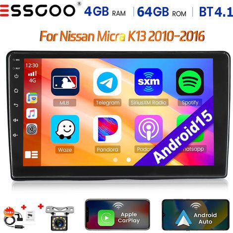 Autoradio Android 15 pour Nissan Micra K13 (2010-2016) avec CarPlay, GPS, Wi-Fi et RDS - 4+64G DAB+ 12CAM