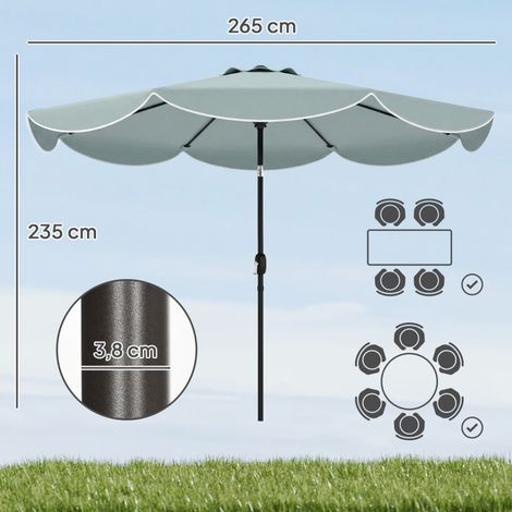 Parasol rond bleu Ø265x235cm, 3 positions inclinable 8 baleines volant (1/5)