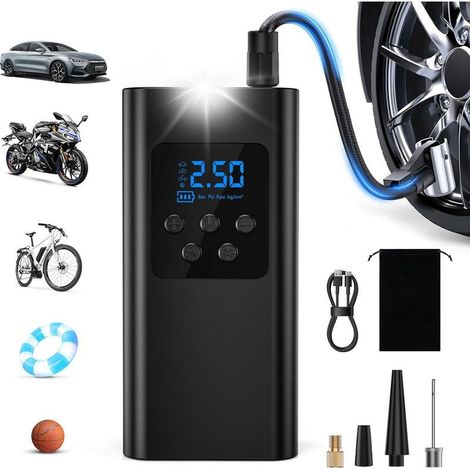 Gonfleur de pneus de voiture, gonfleur électrique rapide avec LED, batterie 6000 mAh, 4 modes pour voitures, vélos, motos et ballons (1/5)