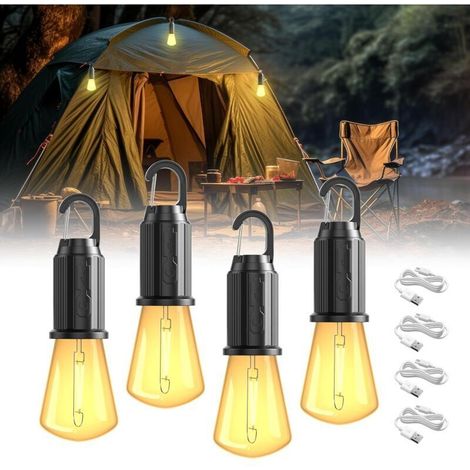 Lampe de Camping Rechargeable LED, Lanterne Portable IP65, 3 Modes de Luminosité, Idéale pour Camping, Randonnée, Urgence, 4 Pièces (1/5)