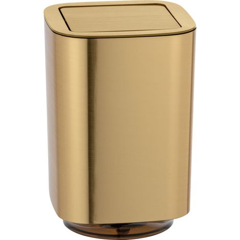 Panier salle de bain Auron avec couvercle basculant – Finition dorée – Capacité 5,5 litres – Dimensions 17,2 x 25,5 x 17,2 cm