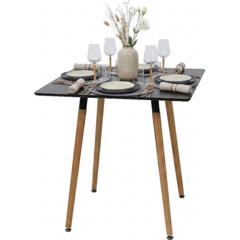 Mesa de comedor cuadrada, tablero de MDF, patas de bambú.