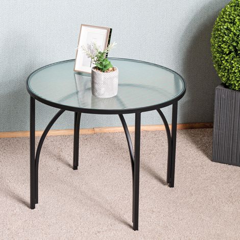 Table d'appoint ronde 50x40 cm en verre ondulé et métal noir