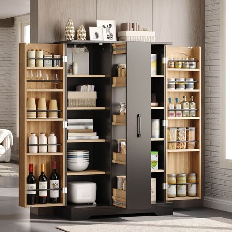 Buffet de cuisine 120x78x35cm buffet rangement double porte tiroir épices coulissant 4 niveaux - mdf - noir et naturel (1/5)