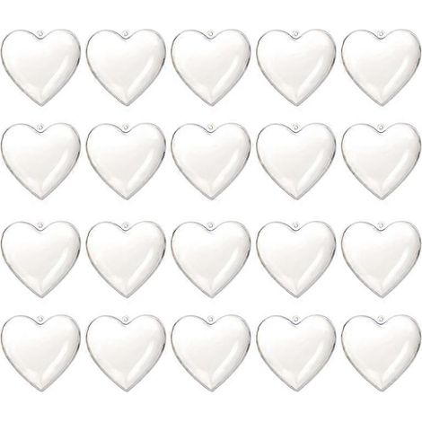 20 boules de Noël en forme de cœur, transparentes, en plastique, à remplir, pour décorer votre maison à la maison en 2021 (C) (1/5)