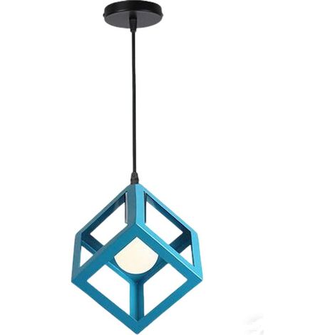 Suspension Lustre En Forme De Cube Suspension Luminaire Moderne Plafonnier Rétro Vintage Bleu Clair (1/5)