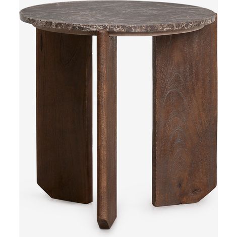 Mesa auxiliar redonda Ø50 cm en piedra natural y madera de mango Lavinia SKLUM (1/5)