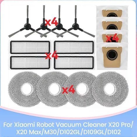 Lot de 16 pièces pour aspirateur Xiaomi X20 Pro/X20 Max/M30/D102GL/D109GL/D102 : brosse, filtre, chiffon et sac à poussière. (1/5)