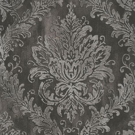 Barock Tapete Profhome 790496 heißgeprägte Vliestapete leicht strukturiert mit Ornamenten und Metallic Effekt anthrazit silber schwarz-grau 5,33 m2
