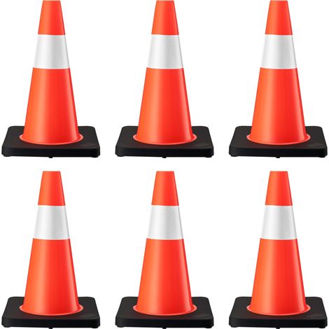 Wiltec Verkehrskegel 45 cm hoch 6 Stück, Leitkegel zum Absichern, Pylon reflektierend, Warnkegel aus robustem PVC und Gummi für Baustellen